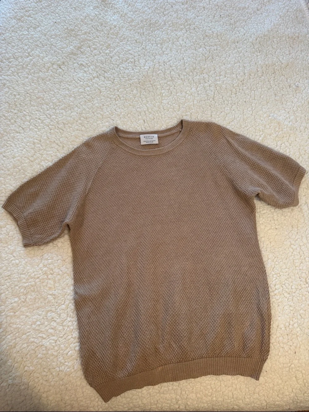 Men's Edifice Short-Sleeve Waffle Knit Sweater in Taupe, size small (EU 46)